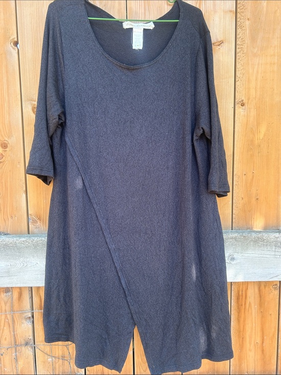 canadian Tops - Charcoal Oversized Tunic with Asymmetrical Hem